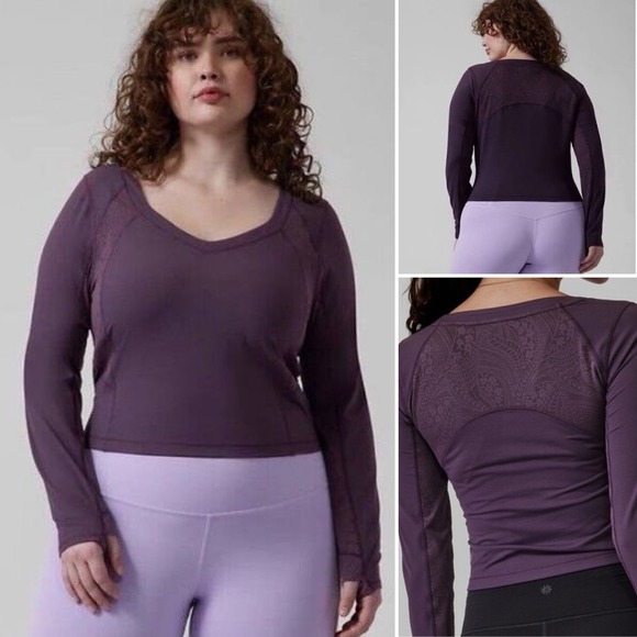 Athleta Tops - NWT Athleta Shanti Lace Top Plus 1X 16W 18W Deep Crocus Violet Fitted Crop Scoop